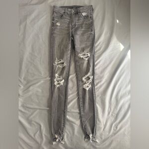 American Eagle 4 Extra Long Grey Next Level Super High Waisted Jeans